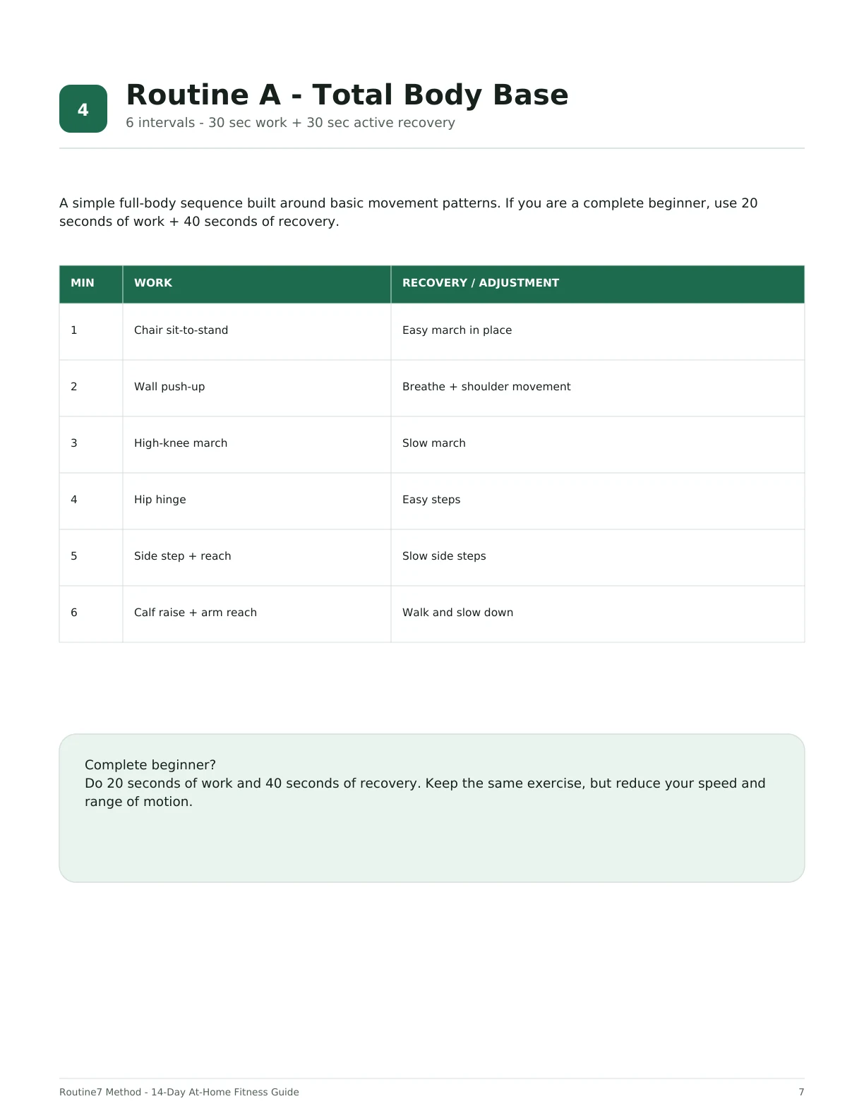 Real Routine7 guide page with a total-body session
